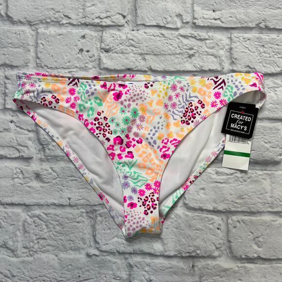 California Waves Juniors Hipster Scoop Bikini Bottoms Multi Neon White L New - Picture 2 of 4
